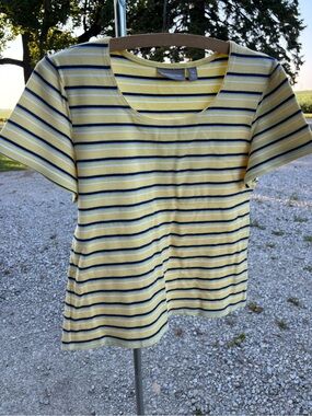 croft & barrow Yellow Striped Short Sleeve Scoop Tee